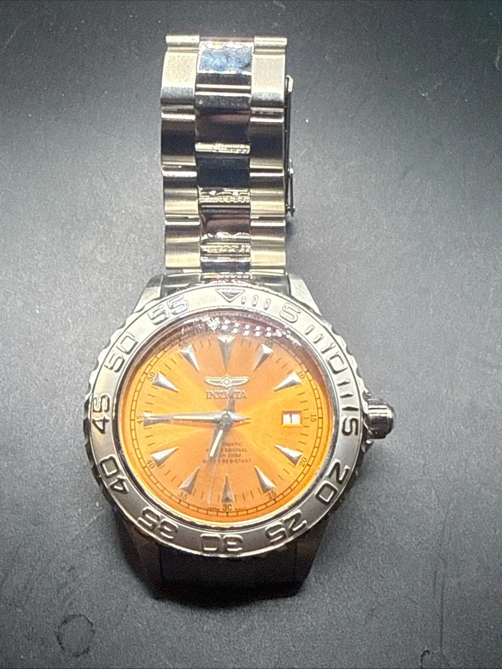 Invicta Silver Bracelet Watch with Orange Dial